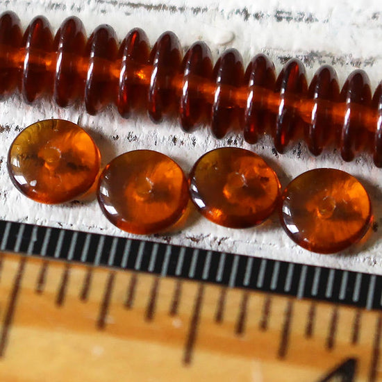 7mm Rondelle Beads - Dark Amber - 100 Beads