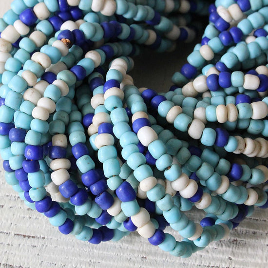 Rustic Indonesian Seed Beads - Aegean Blue Mix - 42 inches