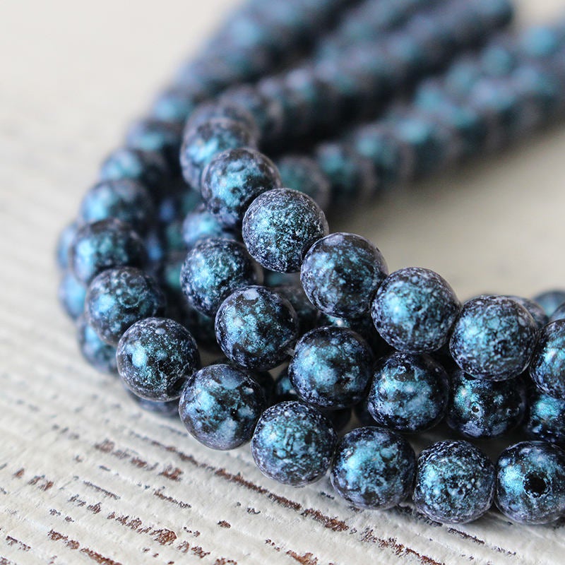 6mm or 4mm Round Glass Beads - Night Sky Blue Galaxy