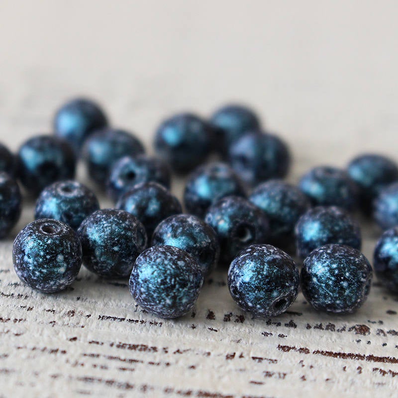Load image into Gallery viewer, 6mm or 4mm Round Glass Beads - Night Sky Blue Galaxy
