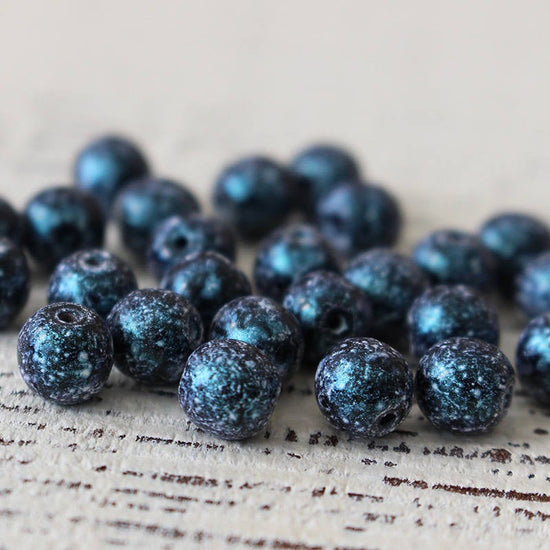 6mm or 4mm Round Glass Beads - Night Sky Blue Galaxy