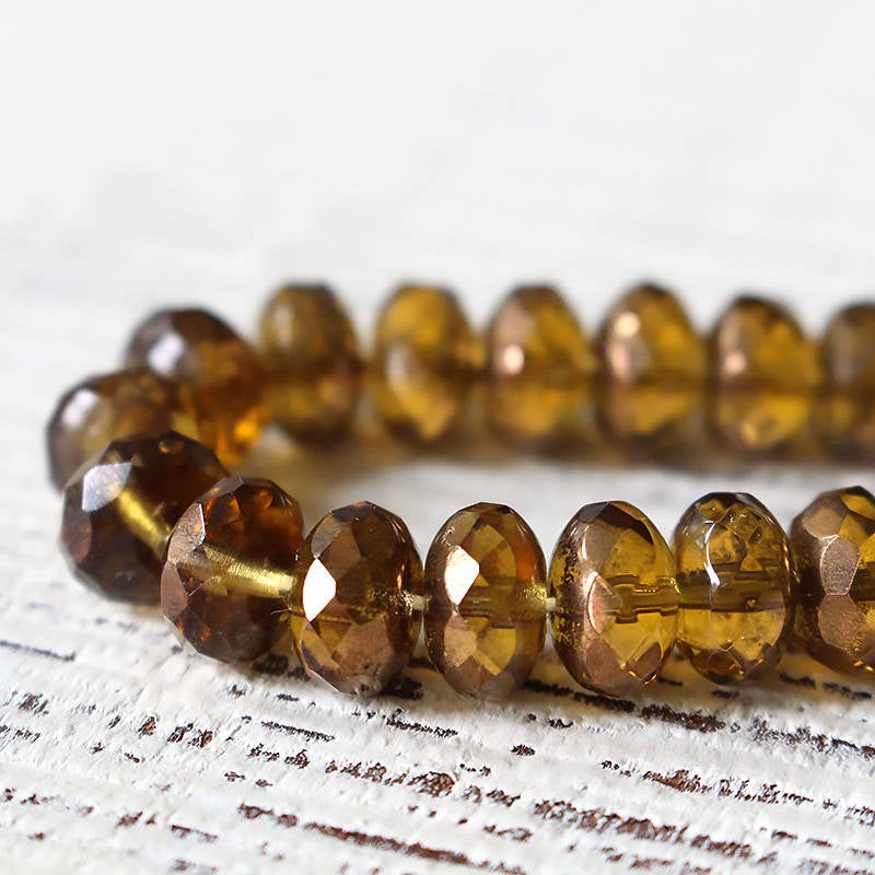 5x8mm Rondelle Beads - Amber With Bronze Finish - 25 Beads