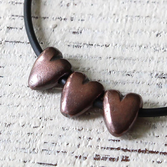 8x10mm Mykonos Metal Heart Beads - Bronze