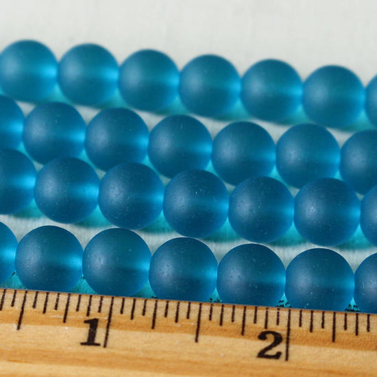 10mm Frosted Glass Rounds - Teal - 21 beads