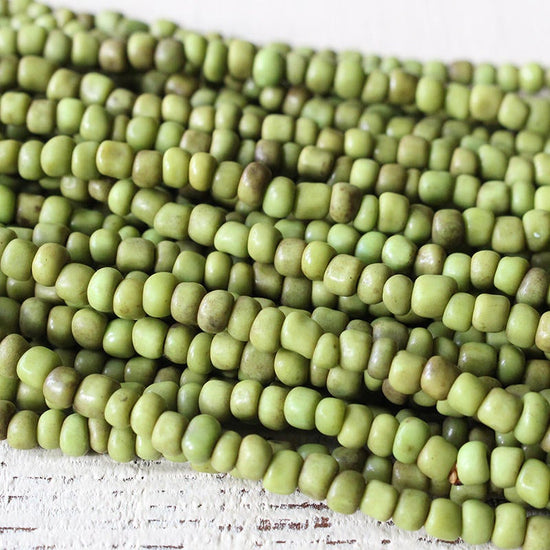 Rustic Indonesian Seed Beads - Moss Green Matte - 42 inches