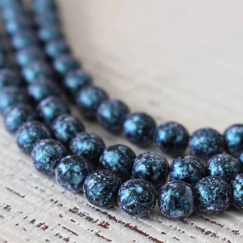 6mm or 4mm Round Glass Beads - Night Sky Blue Galaxy