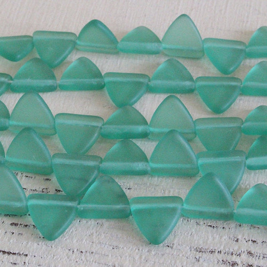 30 - 9mm, 12mm Triangle Beads  -  -  - Frosted Glass Beads  Light Green Matte