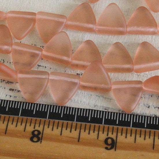 Load image into Gallery viewer, 9mm &amp;amp; 12mm Frosted Glass Triangle Drop Beads - Rosaline Pink - 30 Beads
