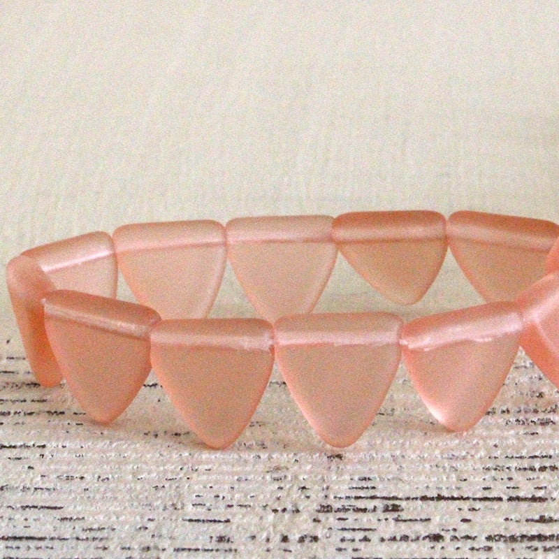9mm & 12mm Frosted Glass Triangle Drop Beads - Rosaline Pink - 30 Beads