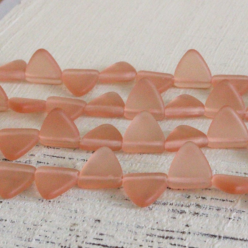 9mm & 12mm Frosted Glass Triangle Drop Beads - Rosaline Pink - 30 Beads
