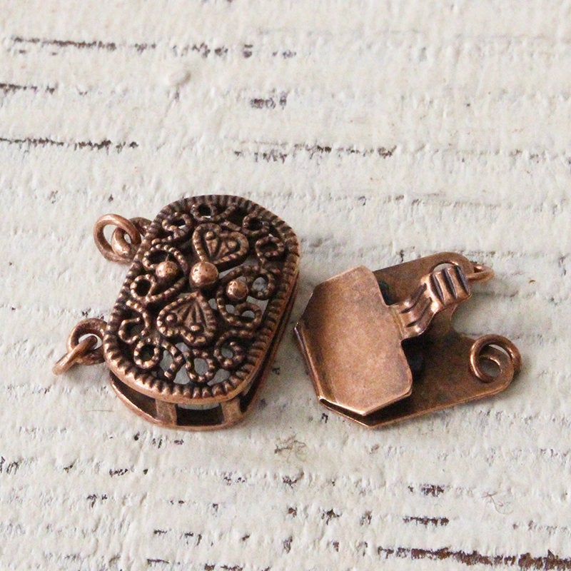 20x16mm Antiqued Copper Filigree Two Hole Clasp - 1 clasp