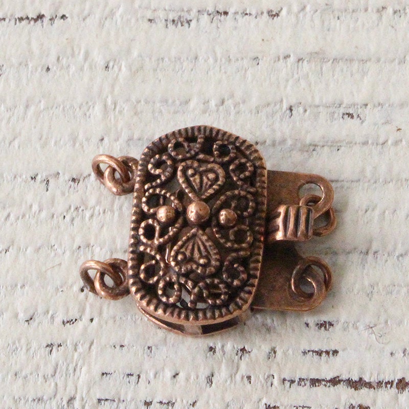 20x16mm Antiqued Copper Filigree Two Hole Clasp - 1 clasp