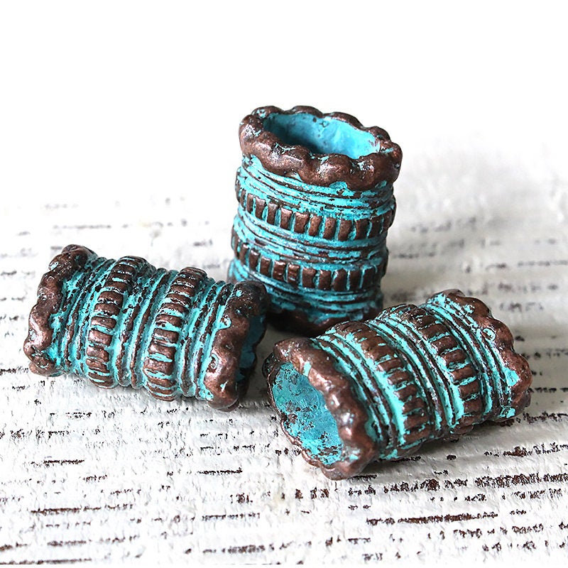 Load image into Gallery viewer, 10x21mm Mykonos Metal Oblong Tube Beads - Copper Patina
