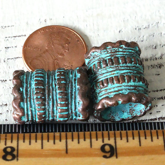 Load image into Gallery viewer, 10x21mm Mykonos Metal Oblong Tube Beads - Copper Patina
