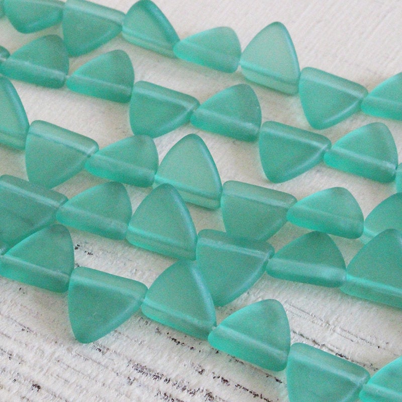 30 - 9mm, 12mm Triangle Beads  -  -  - Frosted Glass Beads  Light Green Matte