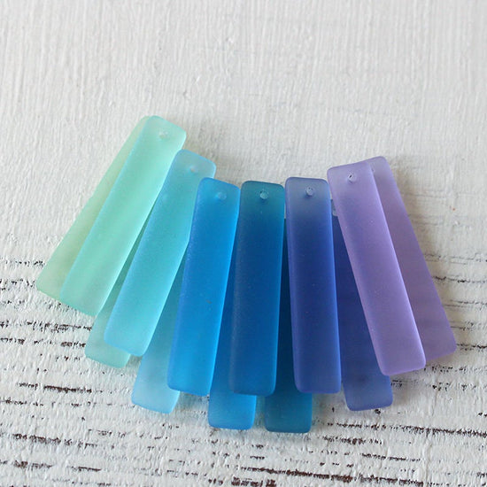 8x38mm Frosted Glass Rectangle Pendants - Color Assortment