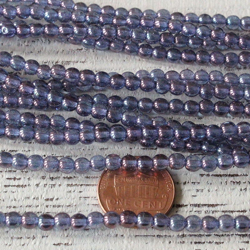 4mm Round Glass Beads - Amethyst Luster - 100 beads