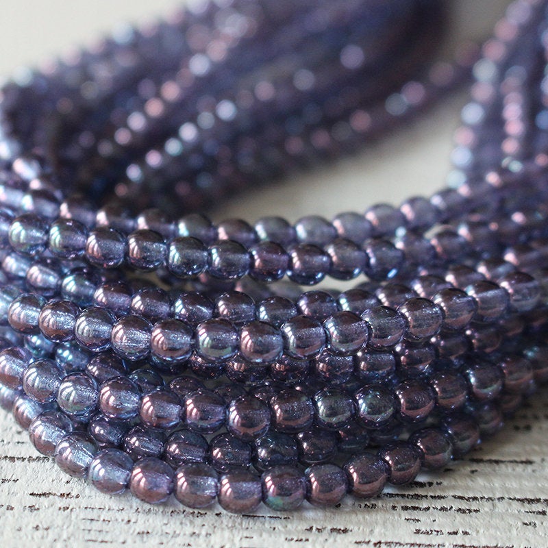 4mm Round Glass Beads - Amethyst Luster - 100 beads