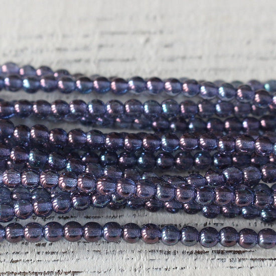 4mm Round Glass Beads - Amethyst Luster - 100 beads