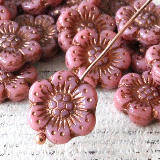 Load image into Gallery viewer, Anemone Flower Beads - 18mm - Opaque Colors with Copper Decor - Choose Color
