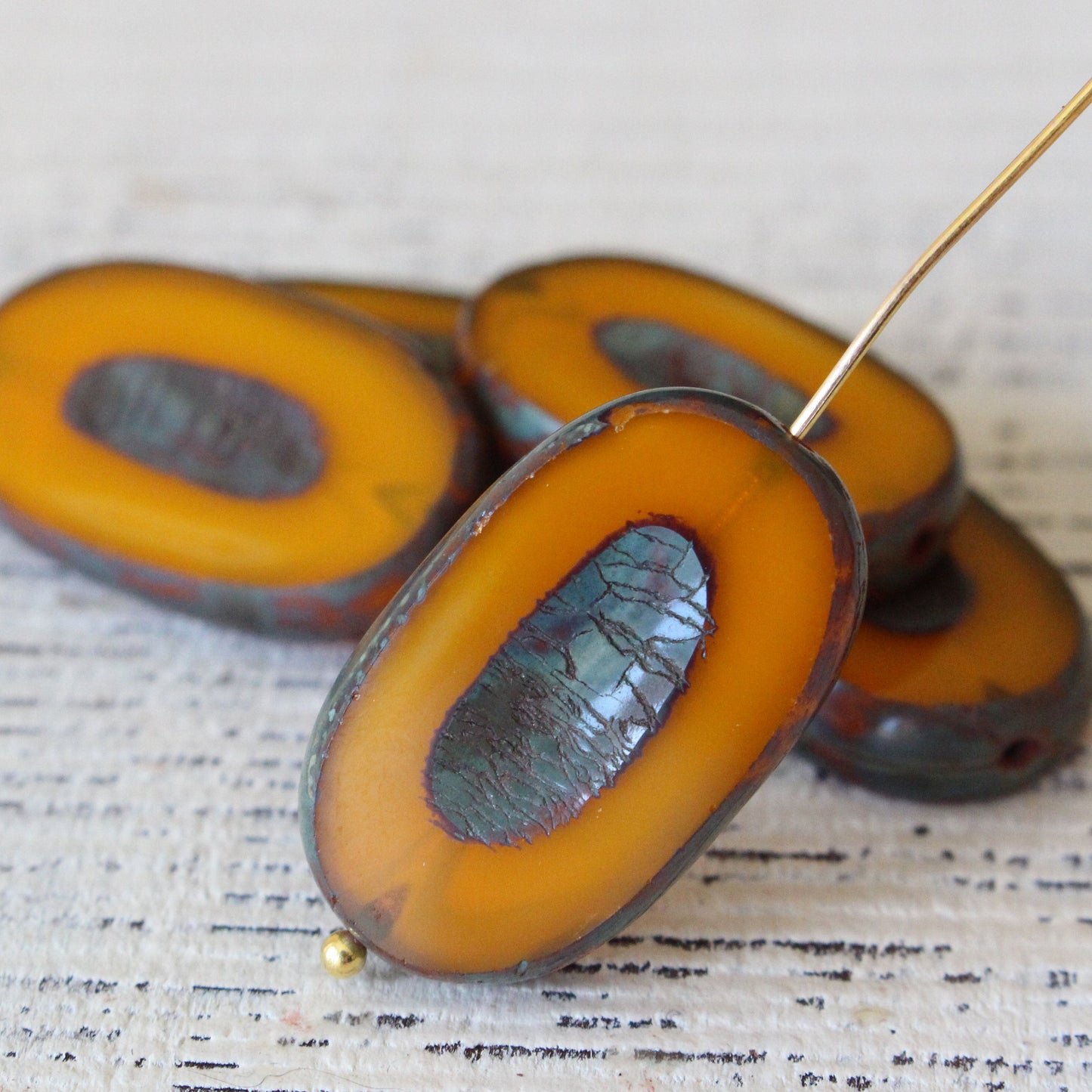 15x26mm Glass Oval Beads - Ochre - 2 or 10 beads
