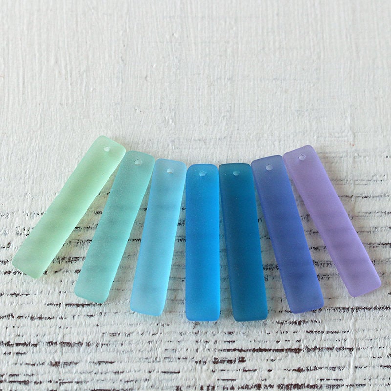 8x38mm Frosted Glass Rectangle Pendants - Color Assortment