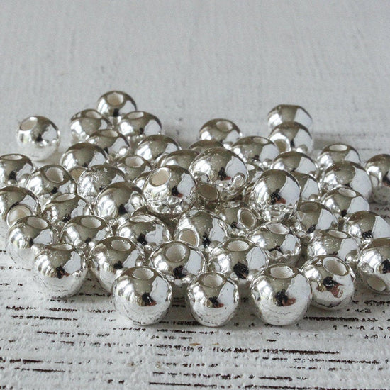 6-7mm Metal Coated Ceramic Round Beads - Silver
