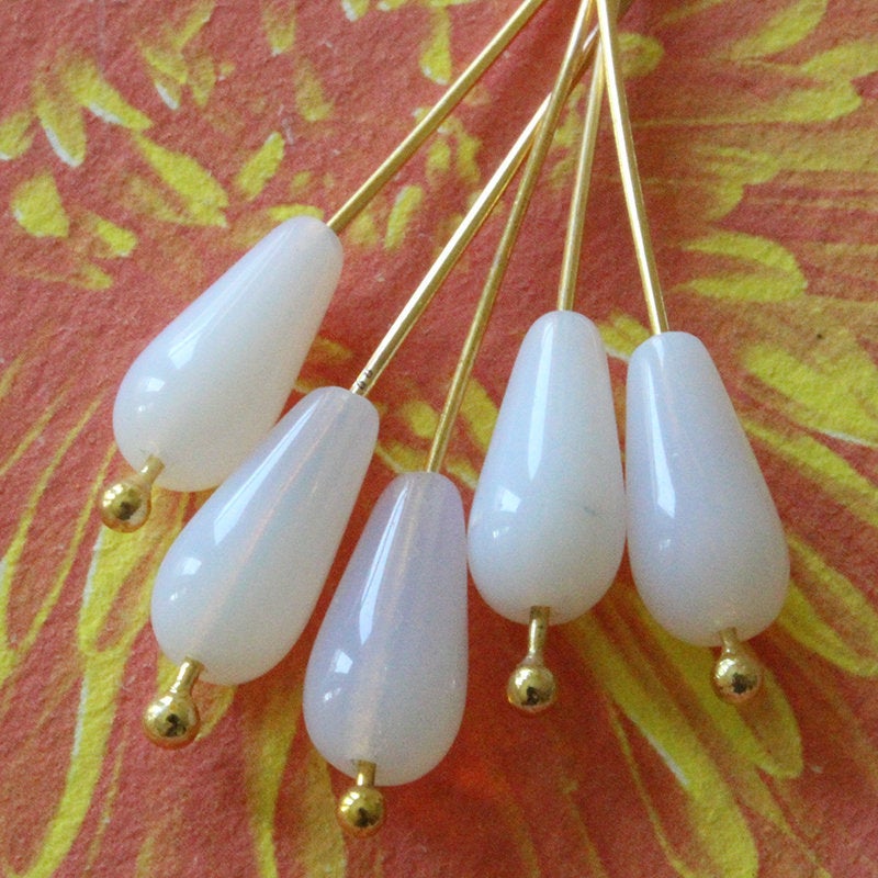 6x13mm Long Drilled Drops - Moonstone - 20 Beads