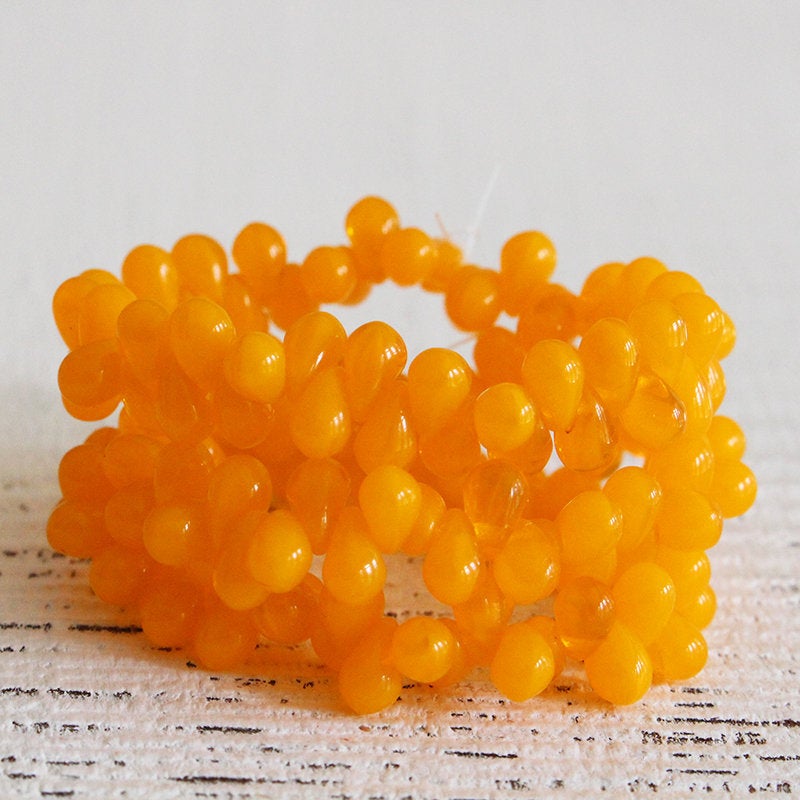 4x6mm Glass Teardrop Beads - Orange Hyacinth - 50 Beads