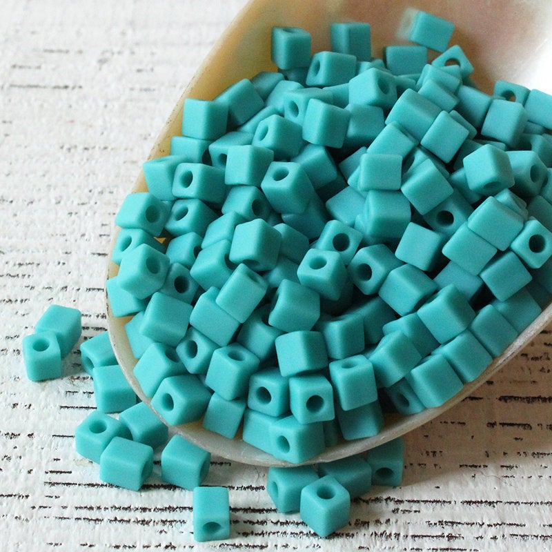 4mm Miyuki Cube Beads  - Opaque Matte Turquoise