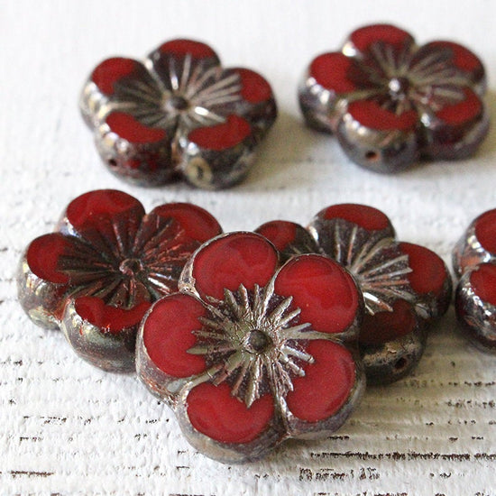 21mm Hibiscus Flower Beads - Red Picasso - Choose Amount