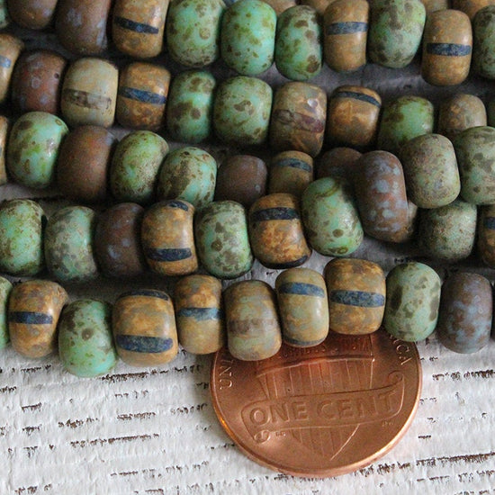 Size 31 Seed Beads - Green And Brown Matte Striped Seed Beads - Choose Amount