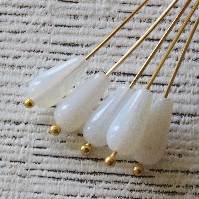 6x13mm Long Drilled Drops - Moonstone - 20 Beads