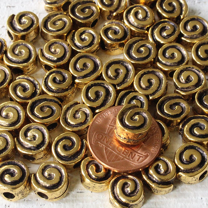 10mm Mykonos Spiral Beads - Antique Gold