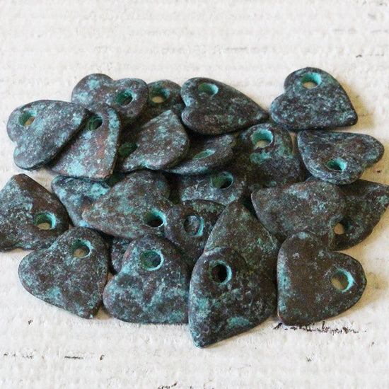 10x11mm Mykonos Heart Beads - Green Patina