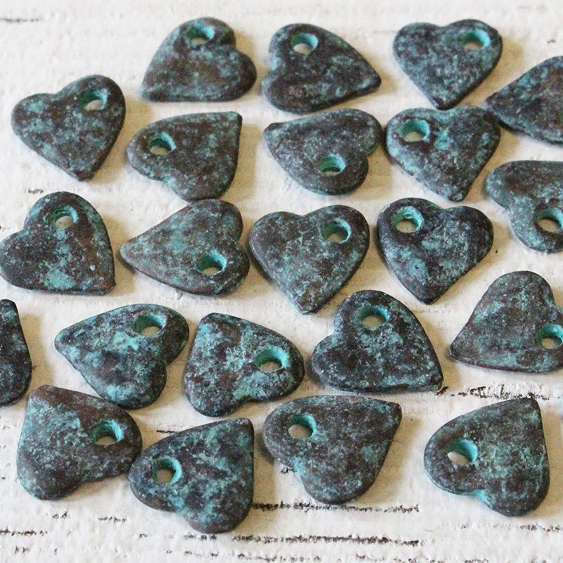 10x11mm Mykonos Heart Beads - Green Patina