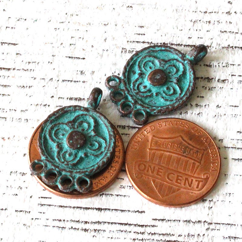 Load image into Gallery viewer, 15x23mm Mykonos Metal 4 Hole Connector - Green Patina
