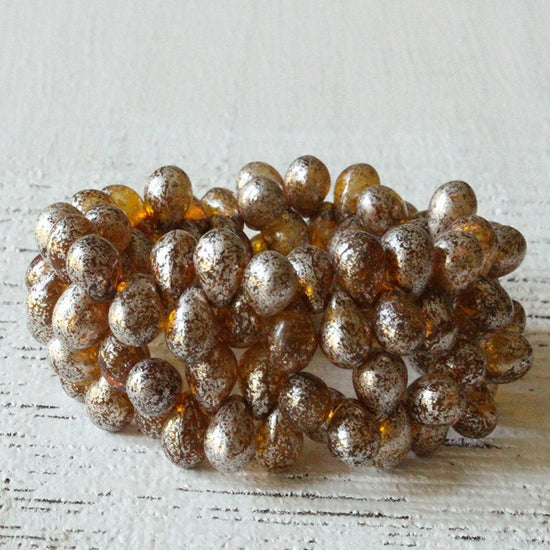 5x7mm Glass Teardrop Beads - Amber Mercury Beads - 50 Beads