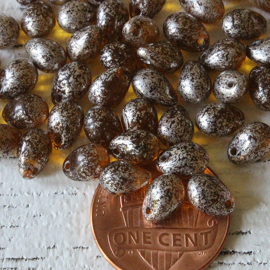 5x7mm Glass Teardrop Beads - Amber Mercury Beads - 50 Beads