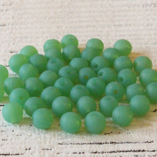 5mm Frosted Glass Rounds - Opaque Spring Green - 16 Inches