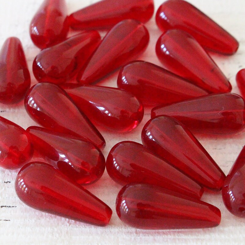 9x20mm Long Drilled Drops - Red - 20 Beads