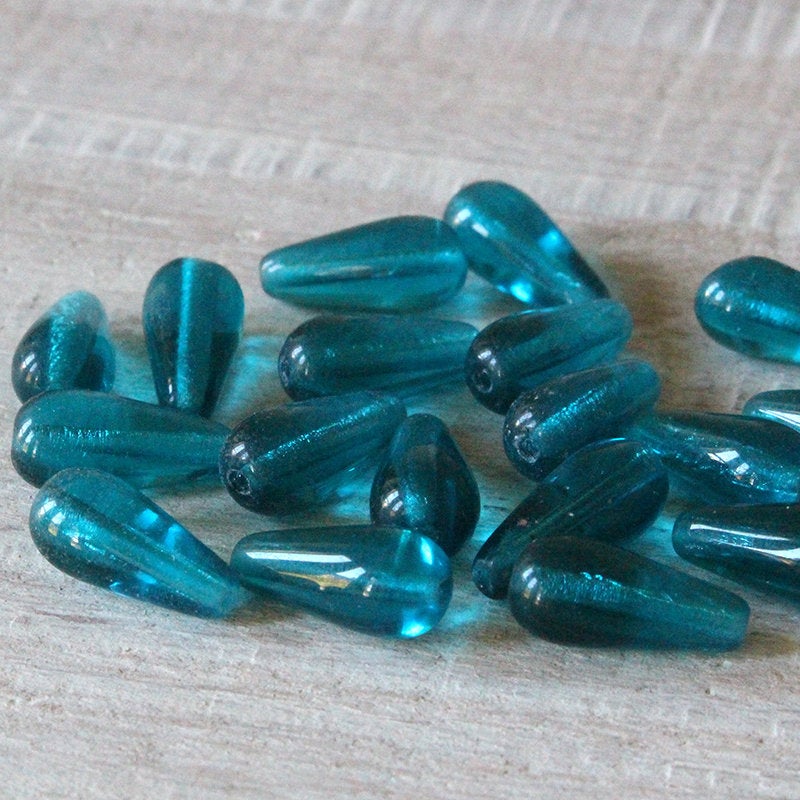 6x13mm Long Drilled Drops - Teal - 20 Beads
