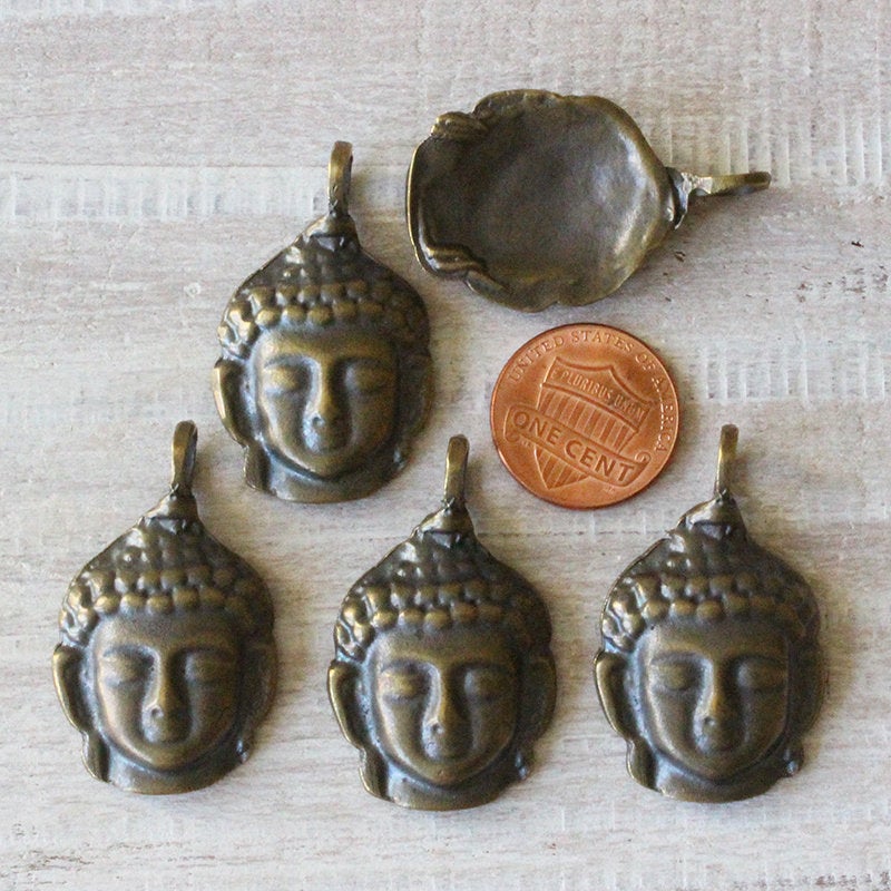13x28mm Mykonos Metal Buddha Pendant Beads - Brass