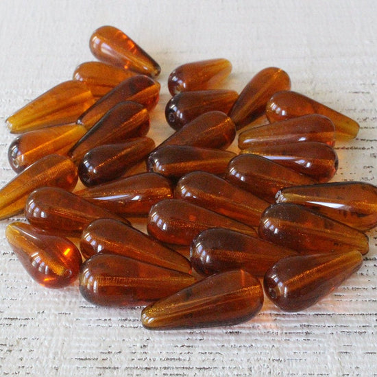 9x20mm Long Drilled Drops - Dark Amber - 20 Beads