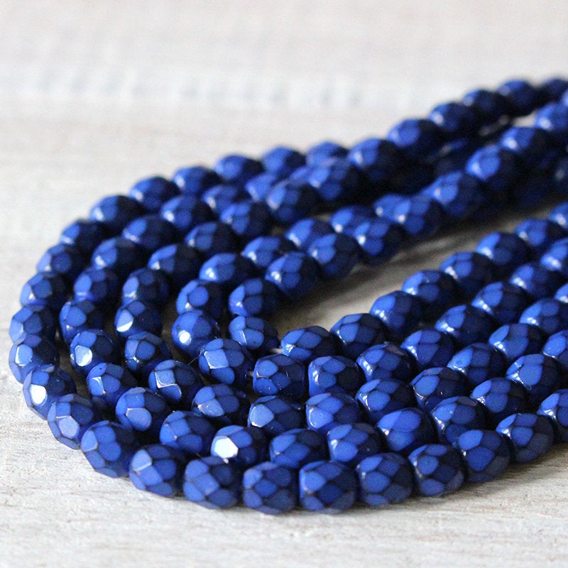 Load image into Gallery viewer, 4mm Round Firepolished Beads - Deep Blue - 50 Beads

