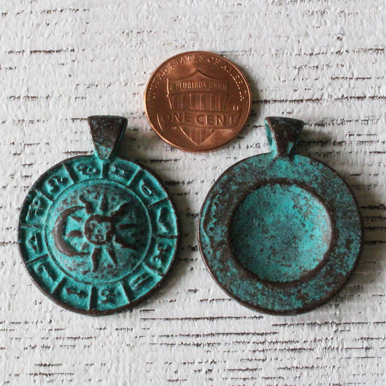 35mm Mykonos Metal Zodiac Pendant - Green Patina