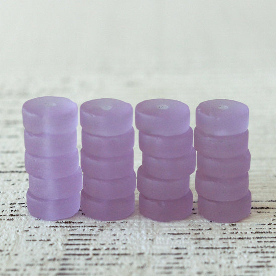 9mm Frosted Glass Heishi Beads - Lavender - 72 Beads