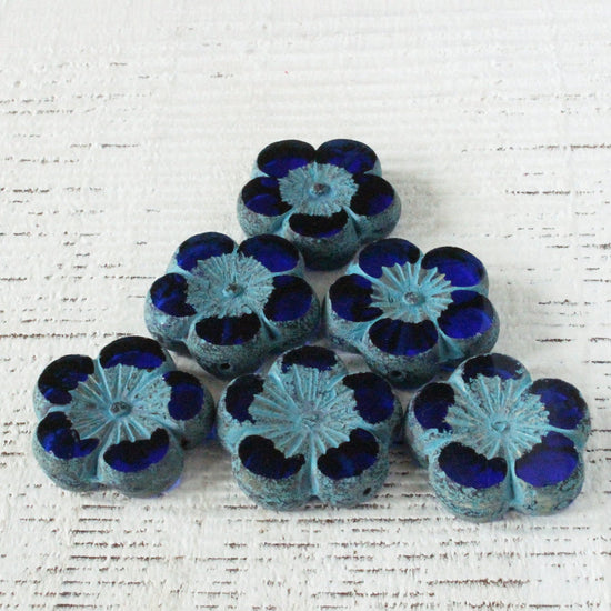 21mm Hibiscus Flower Beads - Sapphire Blue  - 2 or 6