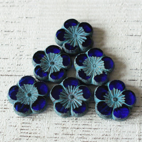 21mm Hibiscus Flower Beads - Sapphire Blue  - 2 or 6