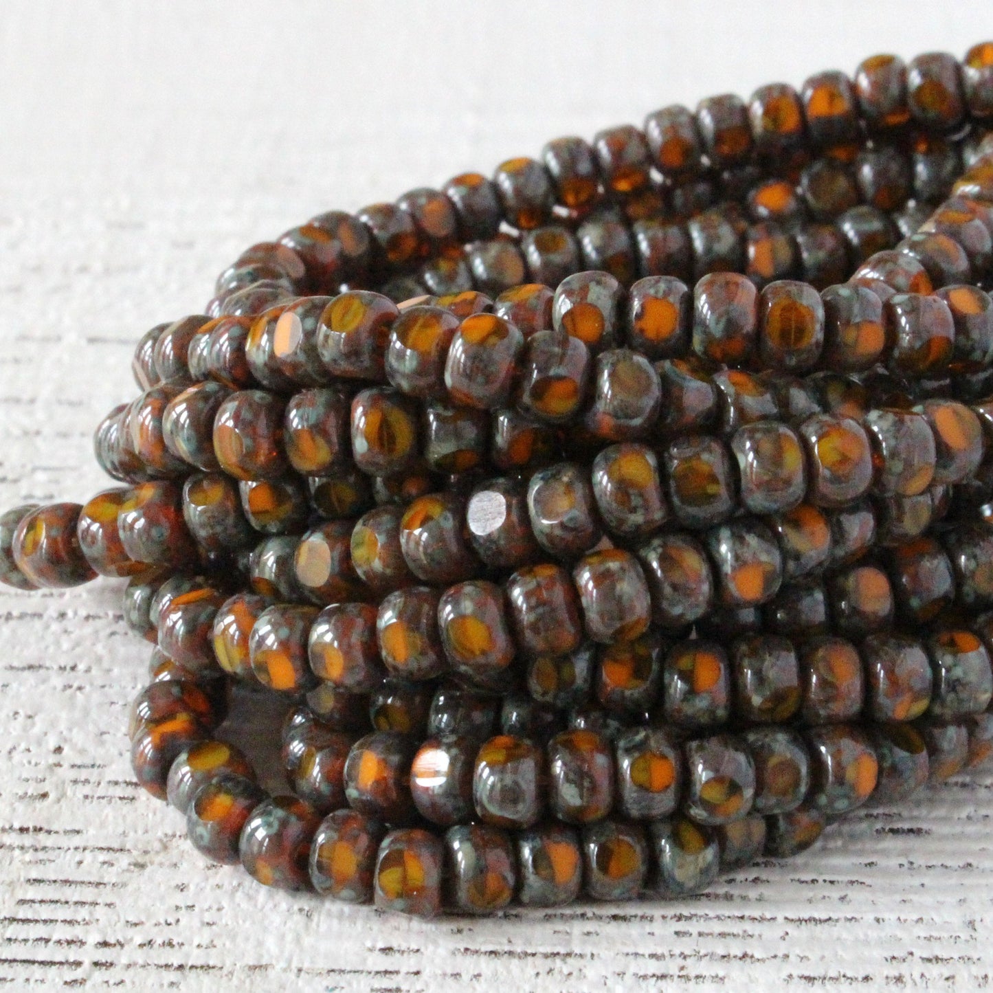 Load image into Gallery viewer, Size 6/0 Tri-Cut Picasso Seed Beads - Ochre - 50 beads
